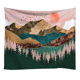 59.1 x 82.7, Blue Pink Unv Sunset Theme Tapestry Wall Hanging Forest Tree Mountain Art Tapestry Nature Landscape Tapestries for Bedroom Living Room Home Dorm Decor